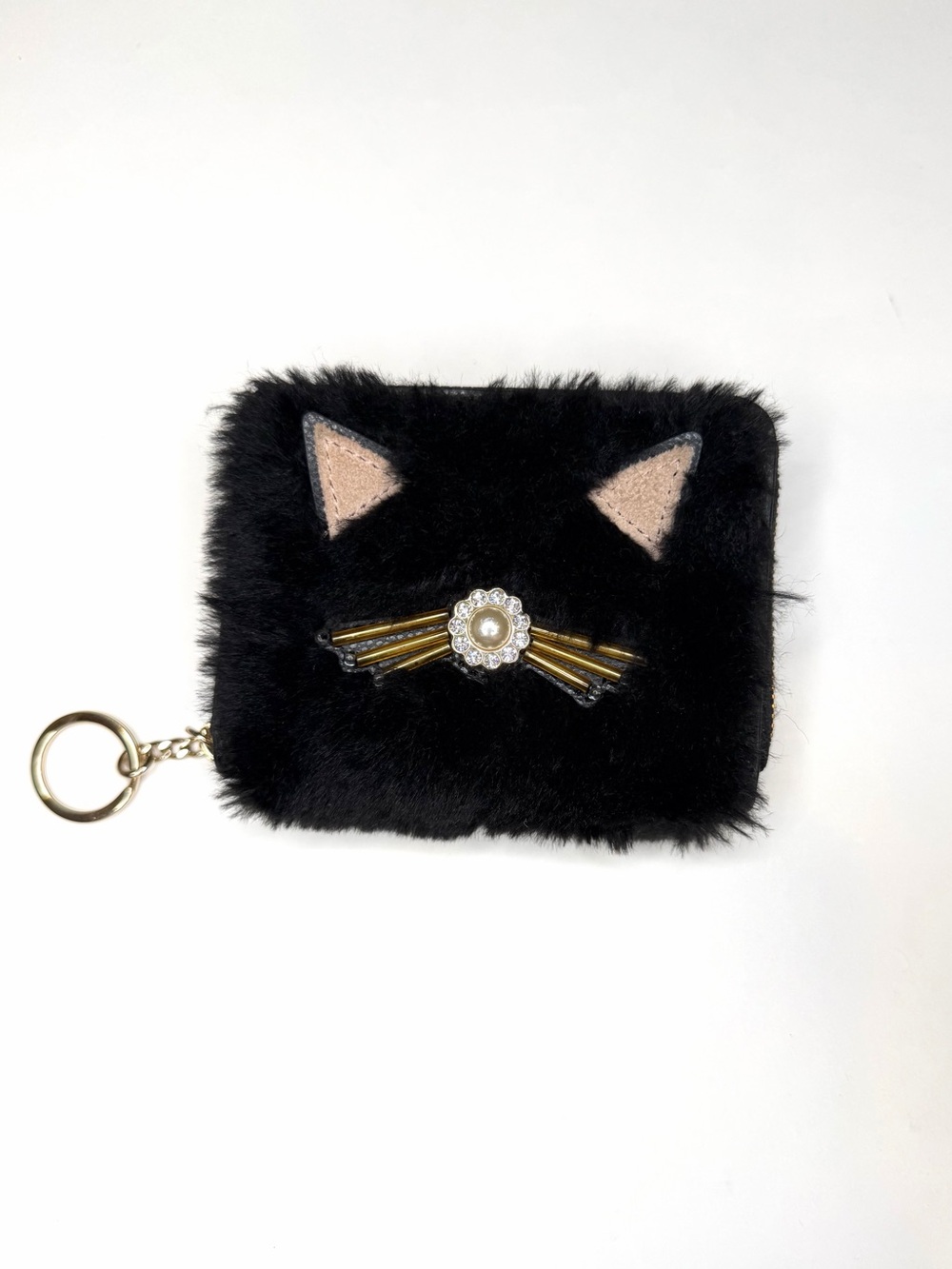 Kate Spade Black Faux Fur Brighton Lane Dani Cat Wallet
